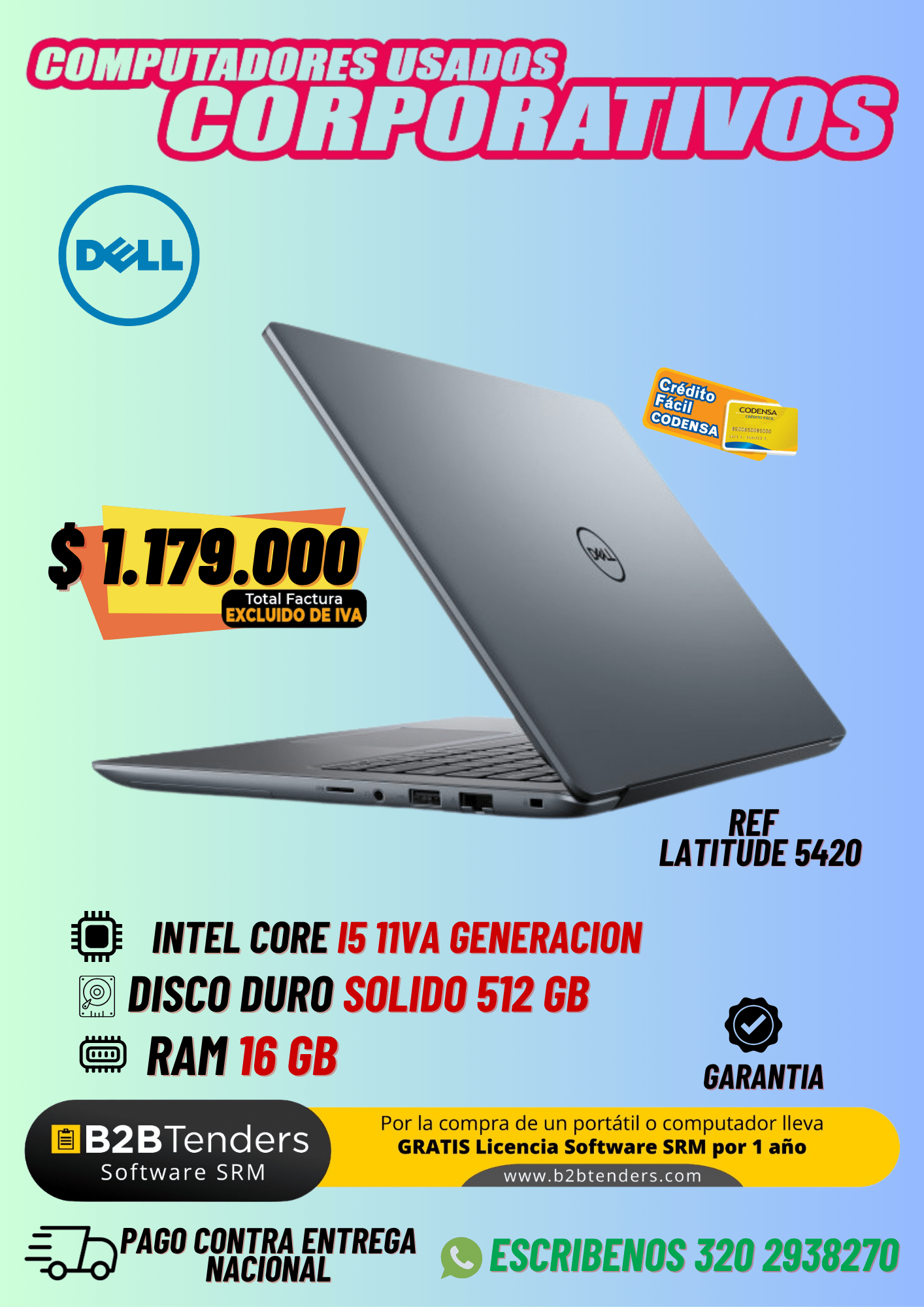 Dell Latitude 5420 | Core i5 11va Gen, 16GB RAM, SSD 512GB | $1.179.000 | Computadores Usados